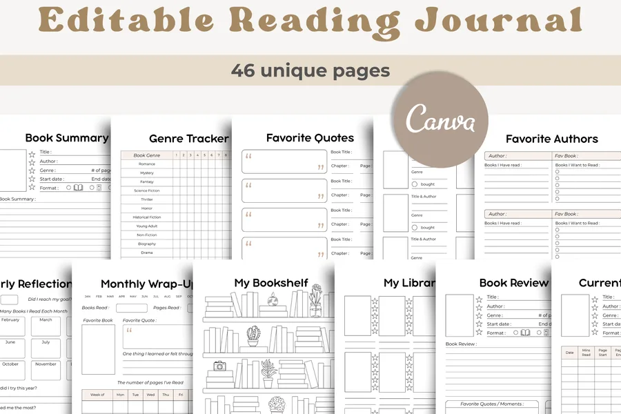 Canva Reading Journal Editable Template