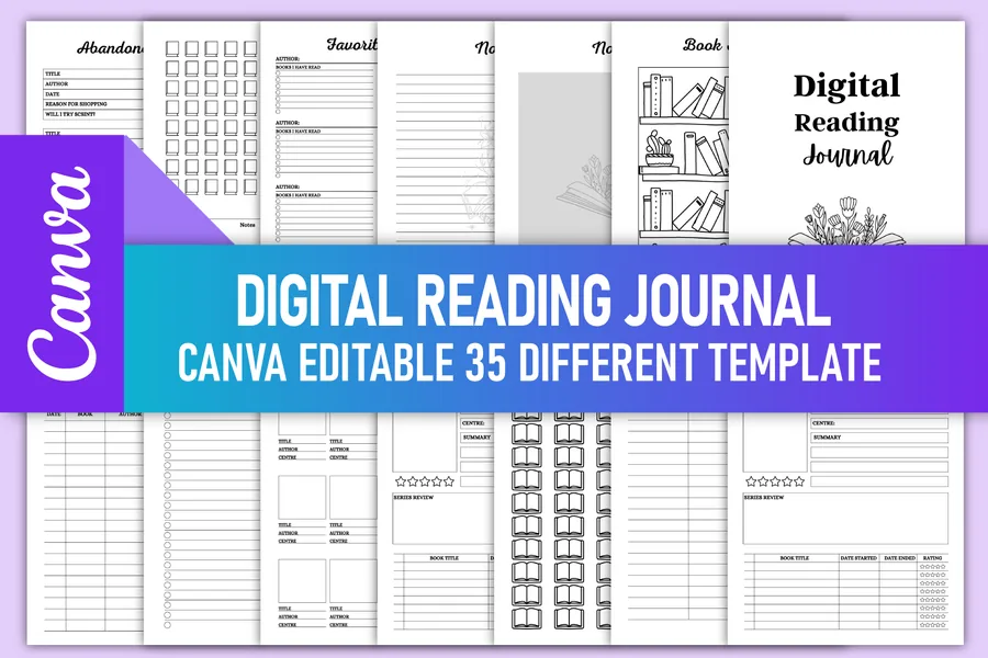 Editable Digital Reading Journal Canva