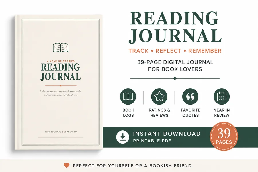 Reading Journal PDF Printable Book Log